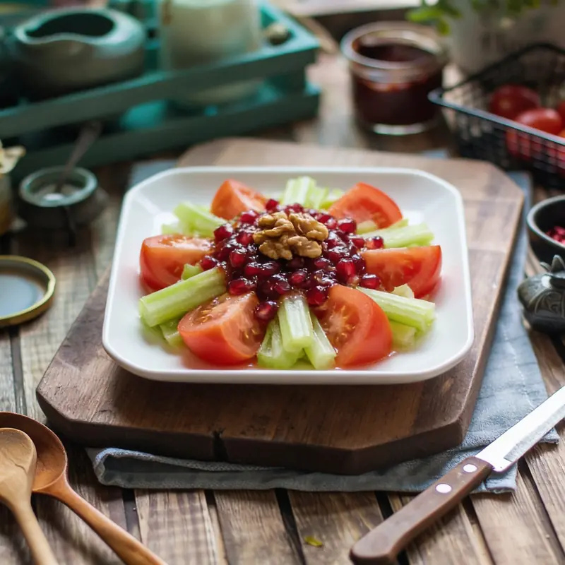 Салат из томатов и сельдерея с гранатовым соусом и орехами — курс «Грузинская кухня»