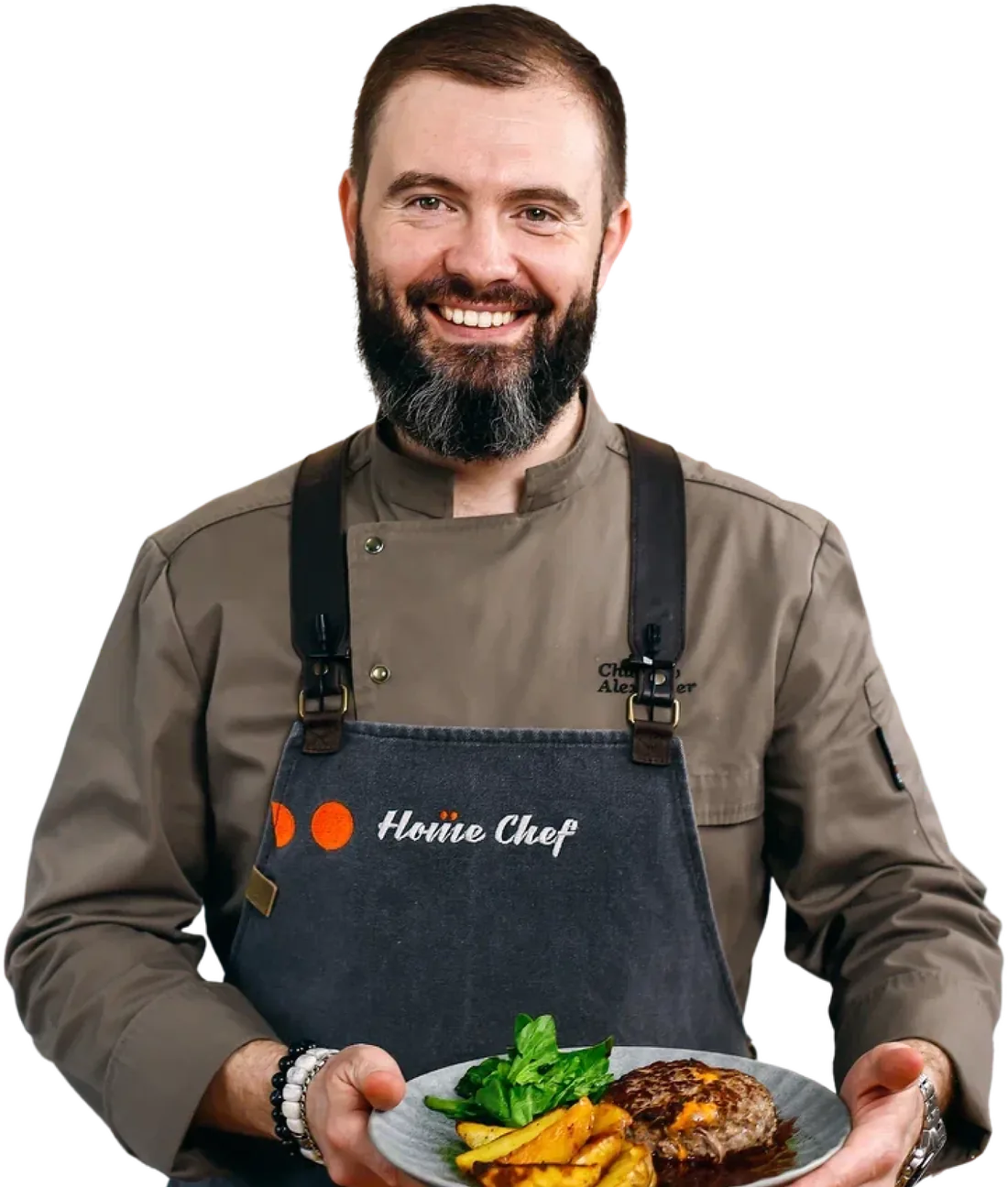Шеф-повар школы Home Chef с готовым блюдом